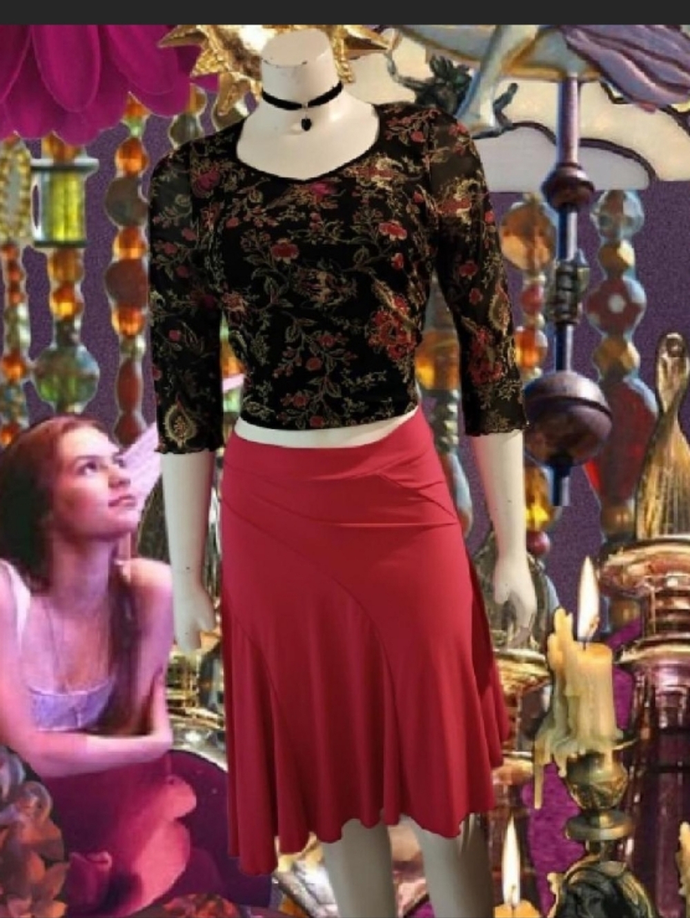 Vtg Y2K Cantana U.S.A women's M hot pink fit & flare Ruffled Bottom midi Skirt